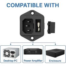 IEC320 C14 Male Power Socket with Fuse, 3-Pin Panel Mount, Industrial Power Inlet Connector