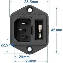 IEC320 C14 Male Power Socket with Fuse, 3-Pin Panel Mount, Industrial Power Inlet Connector