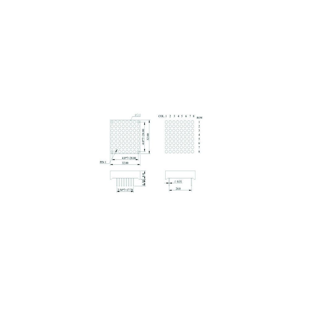 8X8 RED 64 LED DOT MATRIX 3MM CA 32*32 MM 8X8 RED 64 LED DOT MATRIX 3MM CA 32*32 MM